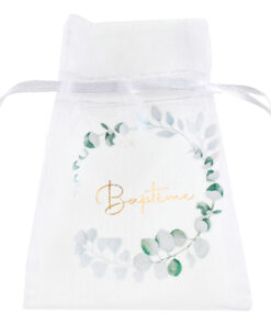 Sac a dragees bapteme champetre couronne végétal
