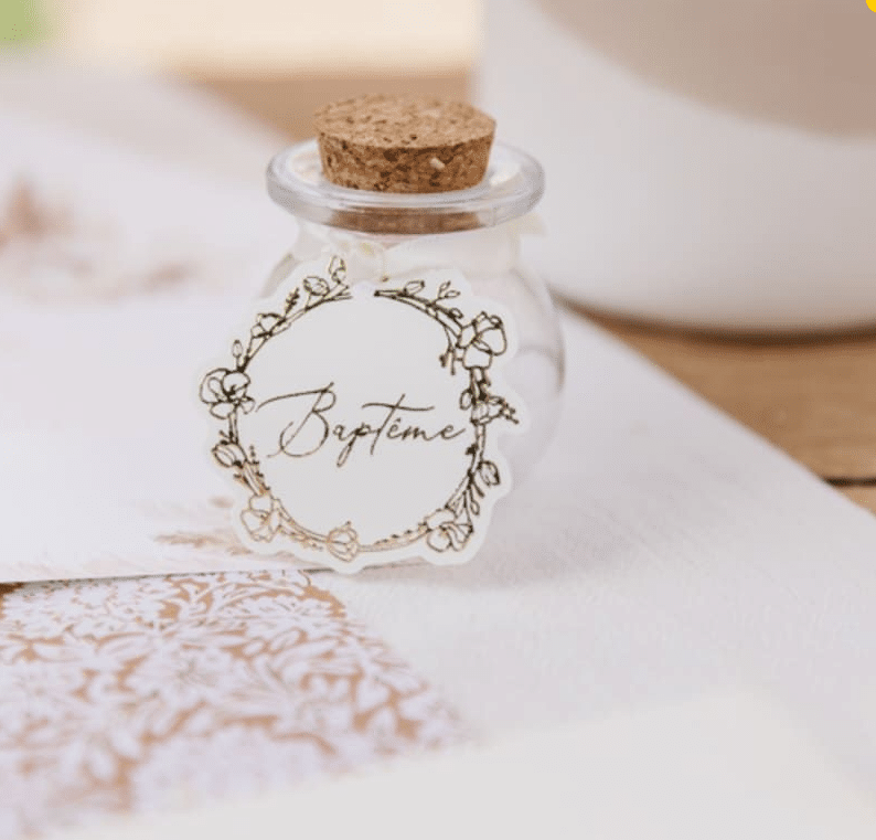 etiquette baptême pour contenant dragées baptême