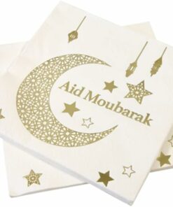 Serviette "Aid Moubarak" - Blanc et Or - Lot de 20