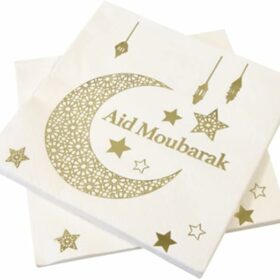 Serviette "Aid Moubarak" - Blanc et Or - Lot de 20