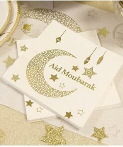 Serviette "Aid Moubarak" - Blanc et Or - Lot de 20