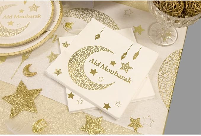 Serviette "Aid Moubarak" - Blanc et Or - Lot de 20