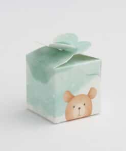 Boite dragées ourson vert d'eau et taupe - candy fleur