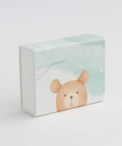 Boite dragées ourson vert d'eau et taupe - fourreaux