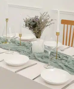 chemin_de_table_mariage_vert_sauge_cheesecloth gaz de coton