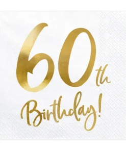 Alternative view of Serviettes Anniversaire "60th Birthday" - Blanc/Or - Lot de 20