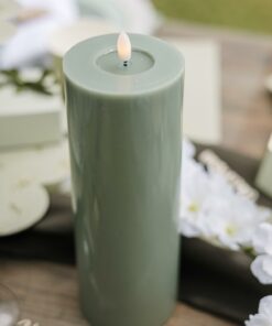 Bougie led cylindrique vert Sauge vert eucaltyptus 20cm