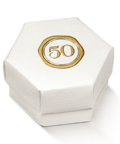 Contenant à dragées hexagone"50" - Blanc et Or