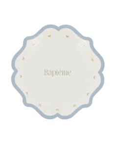 assiette bapteme bleu blanc or