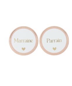 badge bapteme parrain marraine rose blanc et or