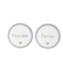 badge parrain marraine bleu blanc et or