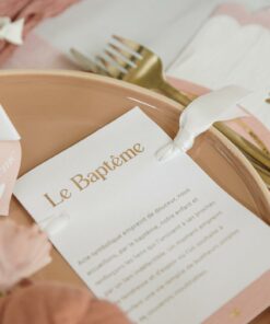 carte bapteme rose blanc or