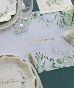 chemin de table Baptême theme vegetal
