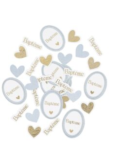 confettis baptême bleu blanc et or