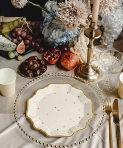 Assiette beige etoile or