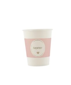 gobelet bapteme rose blanc et or