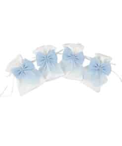 Pochon à dragées satin - Noeud bleu