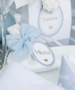 Pochon à dragées satin - Noeud bleu