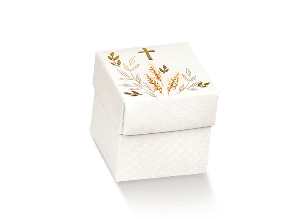 Boite a dragees cube communion epis et croix