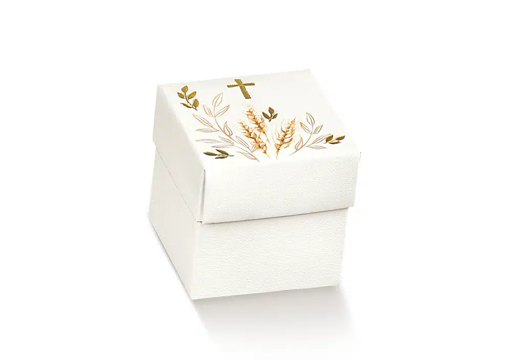 Boite a dragees cube communion epis et croix