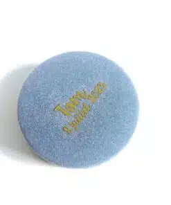 Boite a dragees ronde bleu effet velours