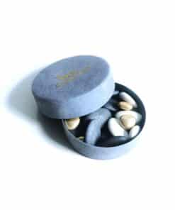 Boite a dragees ronde bleu effet velours