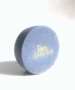 Boite a dragees ronde bleu effet velours