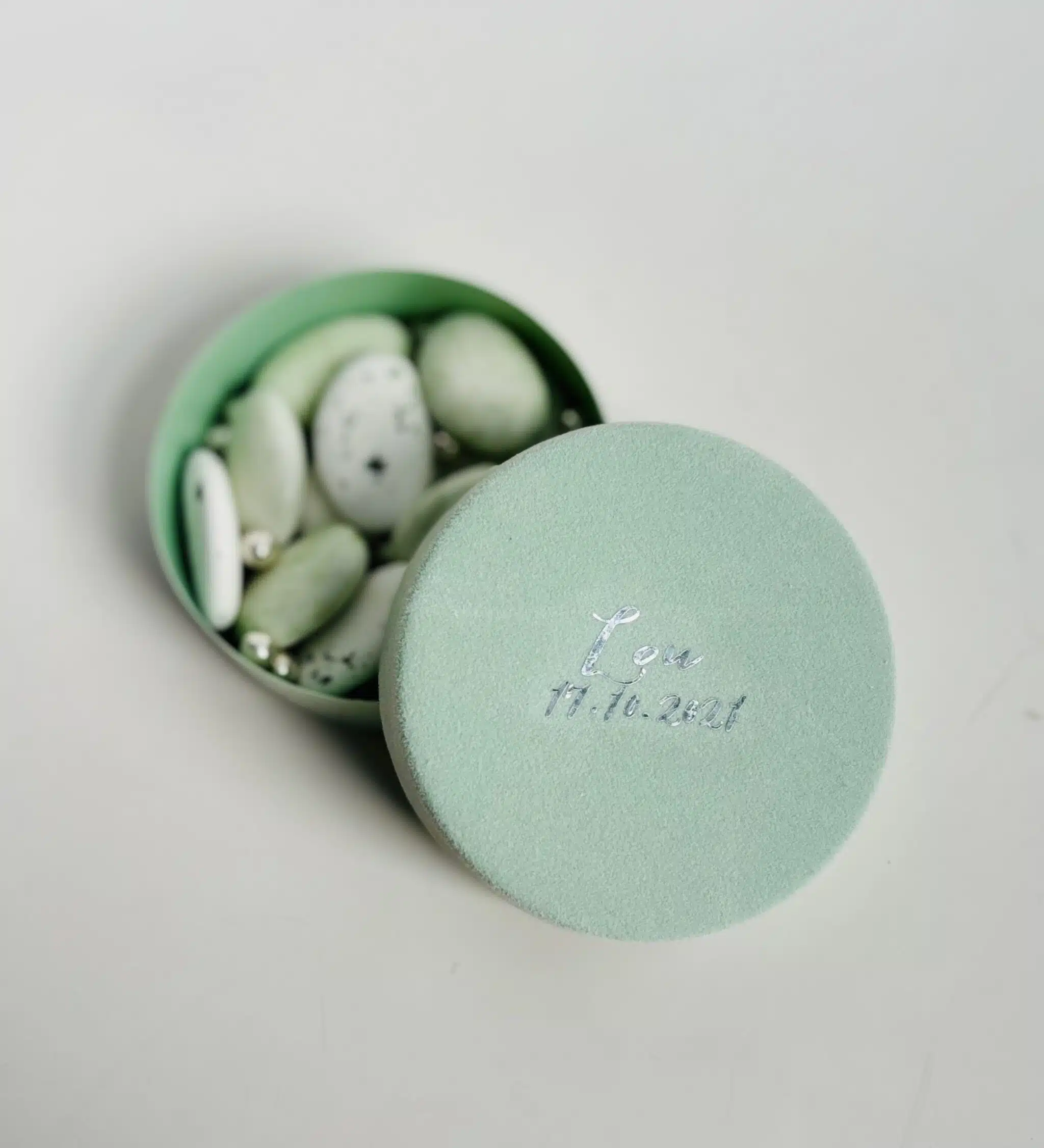 Boîte velours vert eucalyptus