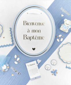 deco bapteme bleu et or