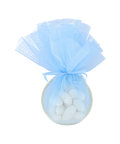 contenant dragees anneaux doré tulle bleu